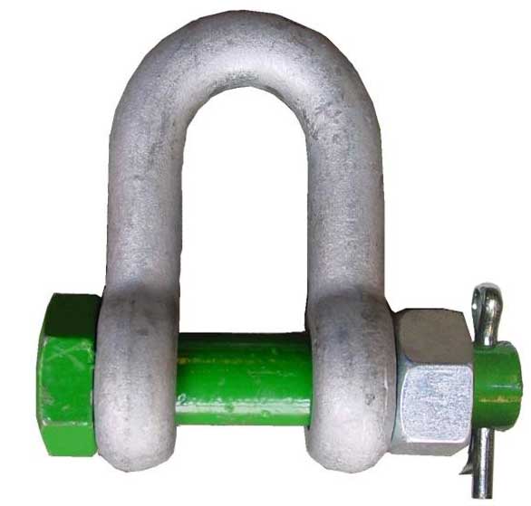 Green Pin Dee D Shackle with Safety Nut and Bolt